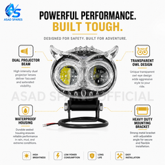ASAD SPARES BAOBAO FRGB Owl Mini LED fog light kit with brackets wiring harness and installation accessories