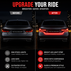 4FT LED brake strip light installed on car trunk and rear bumper for modern styling and added road safety