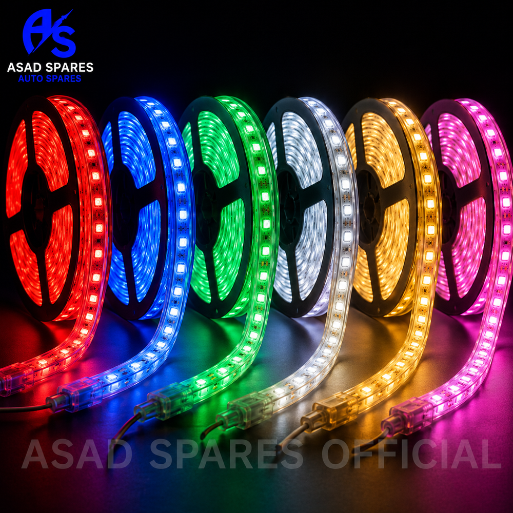 Flexible 2835 LED strip light installed along shelves cabinets and vehicle interiors for customized ambient lighting