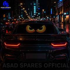 Bright LED Devil Eyes rear window display creating aggressive glowing effect for enhanced nighttime road presence
