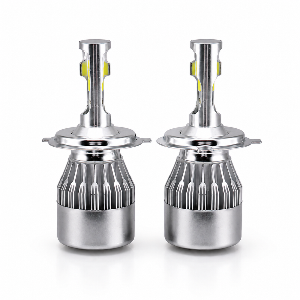 : ASAD SPARES H4 C6 LED headlight bulb high brightness 12V car headlamp front product view with cooling design