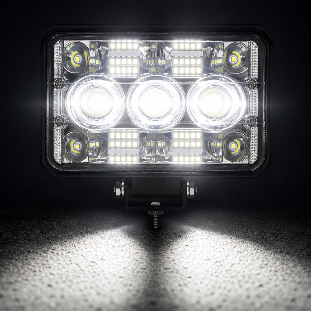 14 LED round work light producing powerful illumination for improved visibility during driving and work operations