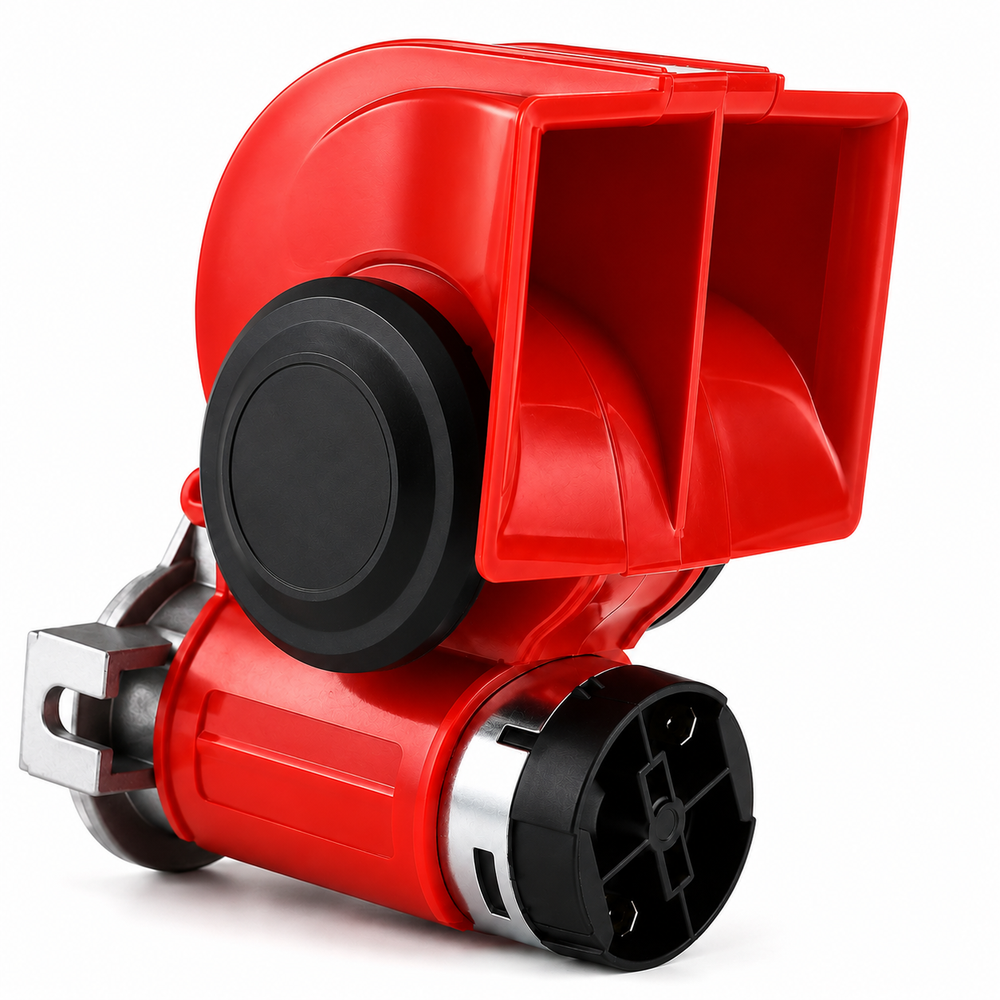 ASAD SPARES high power 12V dual tone red electrical horn for cars motorcycles and trucks front product view
