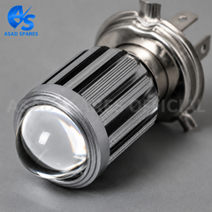 Close-up of durable metal body fish eye mini LED headlight for motorcycles with premium build quality
