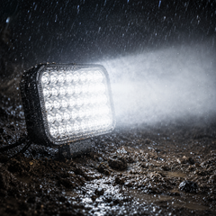 Bright 43 LED work light illuminating construction site farm equipment and off-road areas during nighttime operations