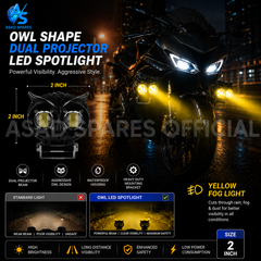ASAD SPARES Owl Explorer 2X motorcycle LED spotlight kit with mounting brackets wiring and installation accessories