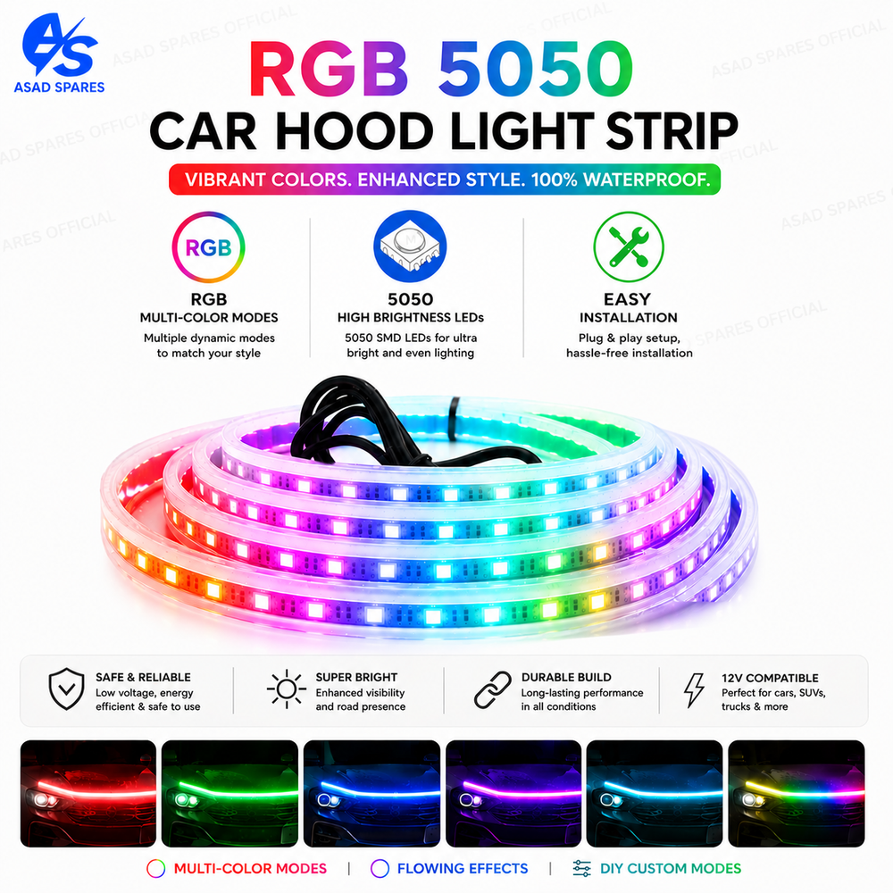 ASAD SPARES blue LED DRL hood light strip package with wiring kit adhesive backing and installation accessories
