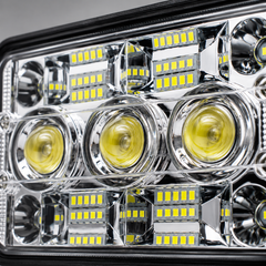 Close-up of durable round LED work light with heavy-duty housing designed for demanding environments