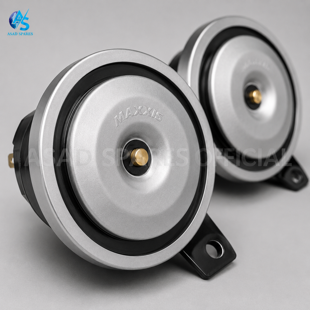 MAXXIS disc horn mounted on heavy truck for strong warning sound and reliable road alert system