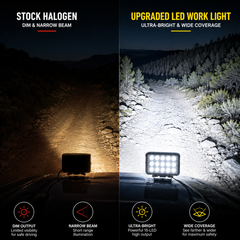 : Universal 15 LED auxiliary lamp mounted on vehicle bumper for improved nighttime driving and safety