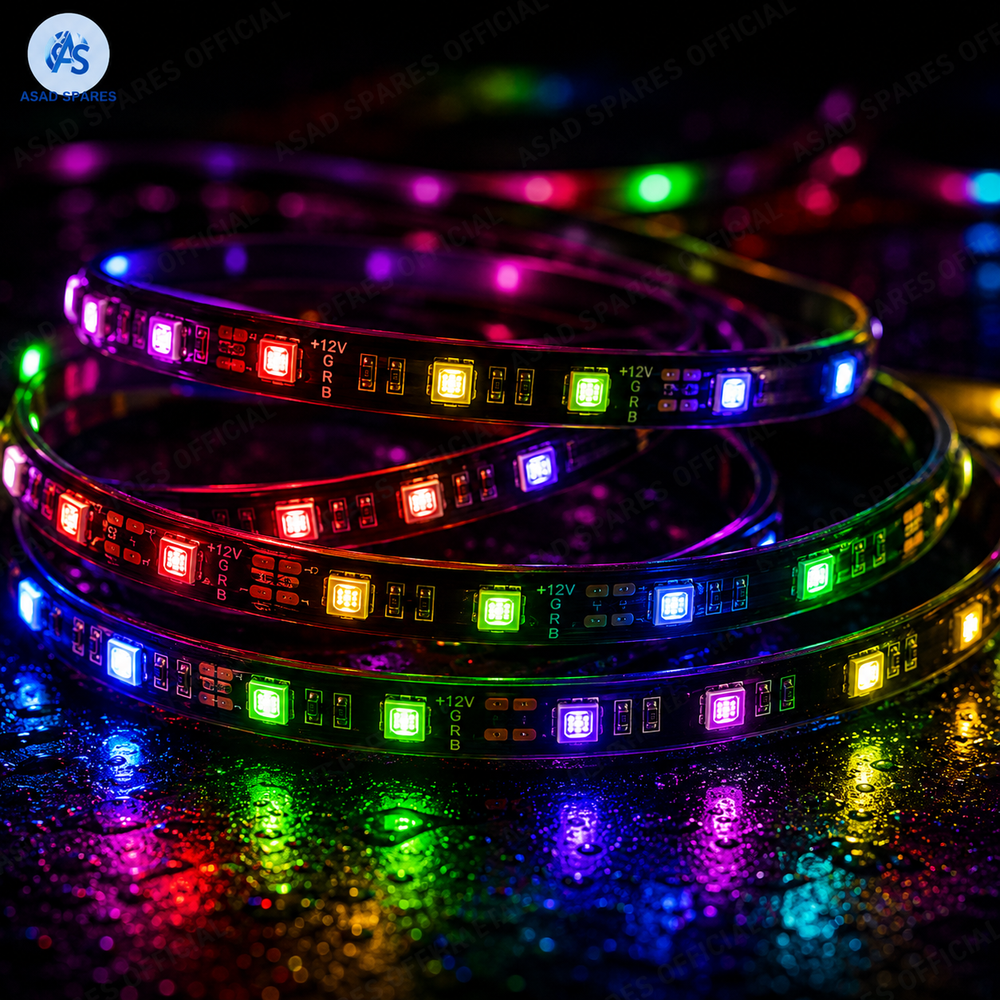 : App controlled RGB car footwell lighting kit with customizable colors and smart interior ambient effects
