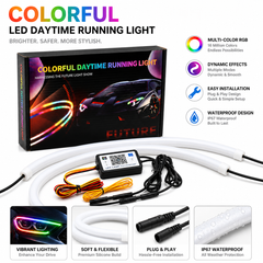 Flexible 45CM and 60CM RGB LED headlight strip installation for cars with waterproof durable design