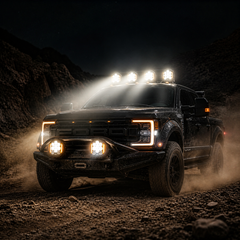 LED work light mounted on truck rooftop off road night driving powerful beam