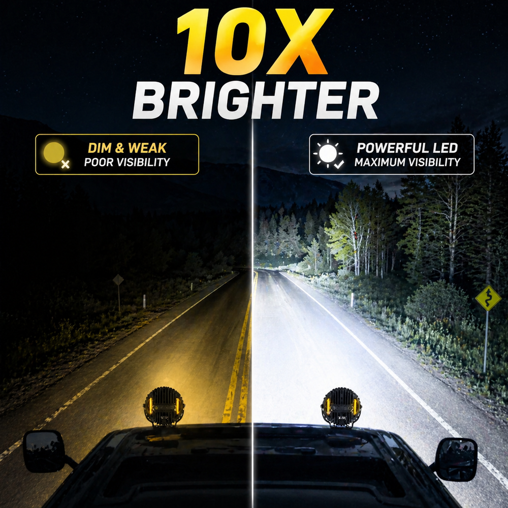 Ultra bright LED truck light 10x brightness comparison night driving visibility