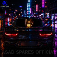 LED car window gesture light glowing at night to improve communication with nearby drivers on the road