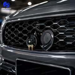 Closeup of SLB Advance multi sound car horn with durable heavy duty design and strong sound performance