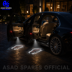 LED Toyota door logo projector installed under car door with bright white welcome light display