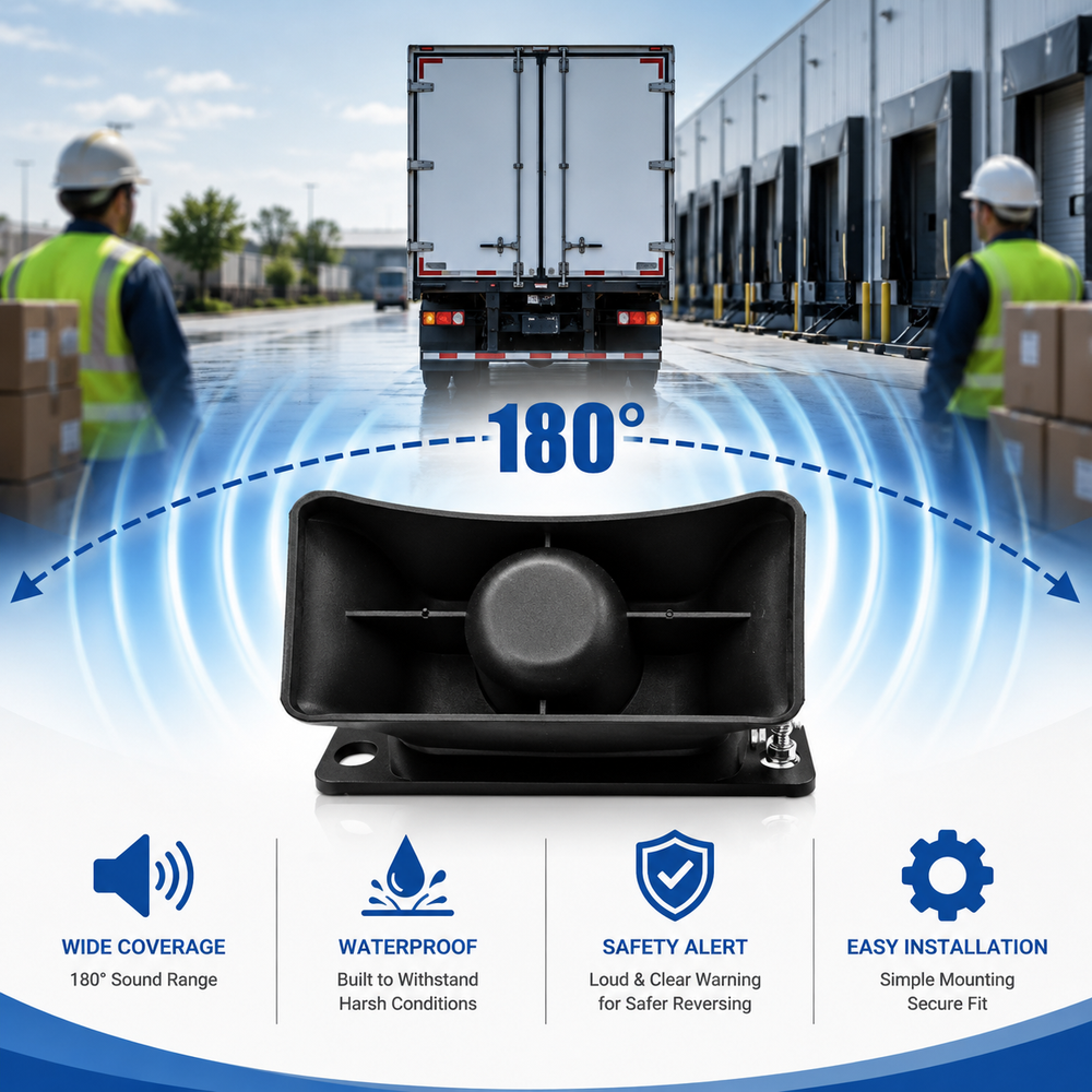 Waterproof reverse alarm designed to withstand rain dust mud and harsh outdoor working conditions