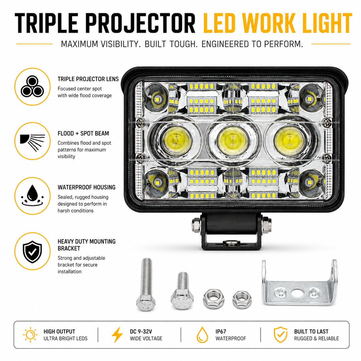 ASAD SPARES 14 LED round work light kit with mounting bracket wiring hardware and installation accessories