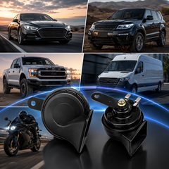 Multi sound snail horn featuring 10 selectable horn sounds for cars trucks SUVs and motorcycles