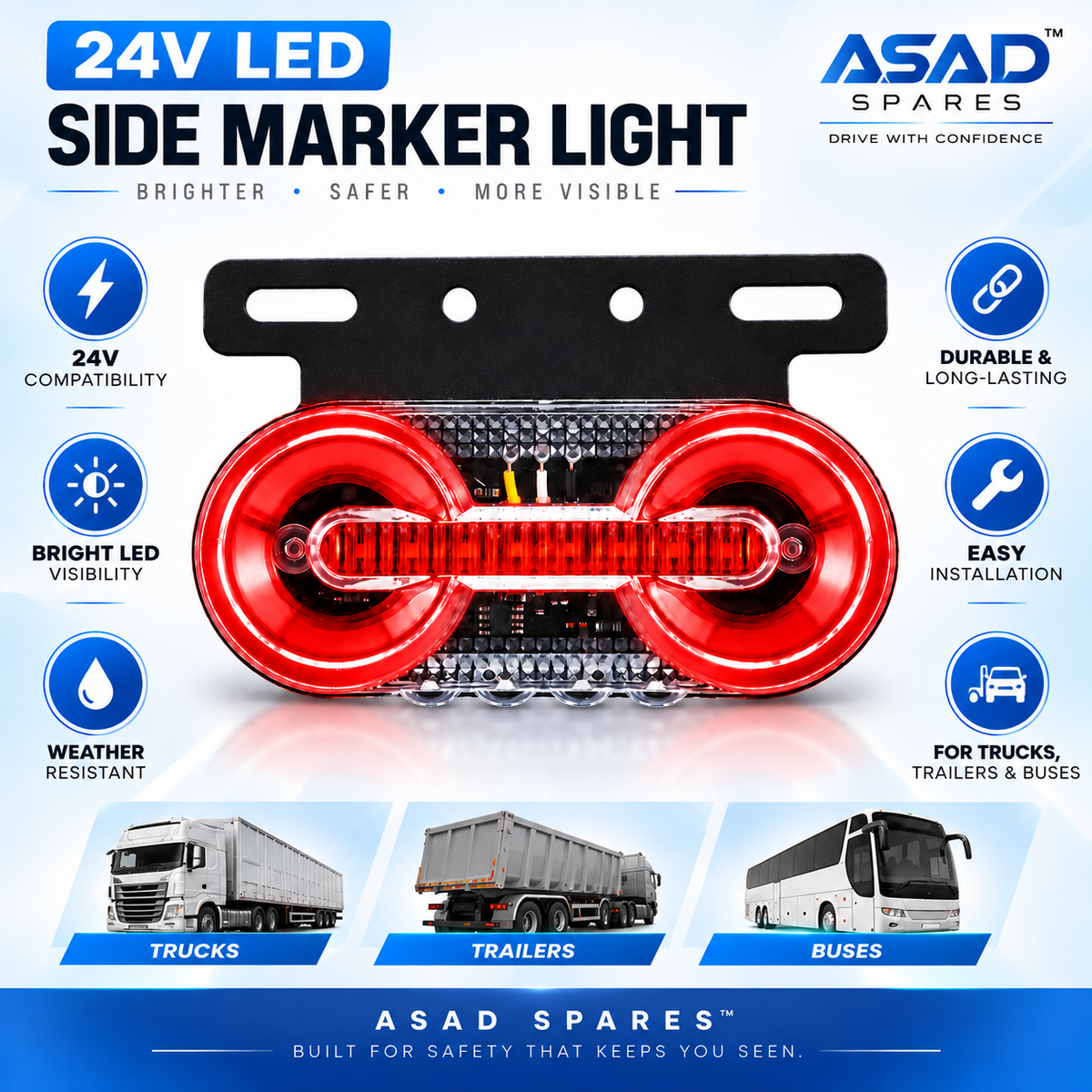 24V LED Side Marker Light for Trucks & Cars