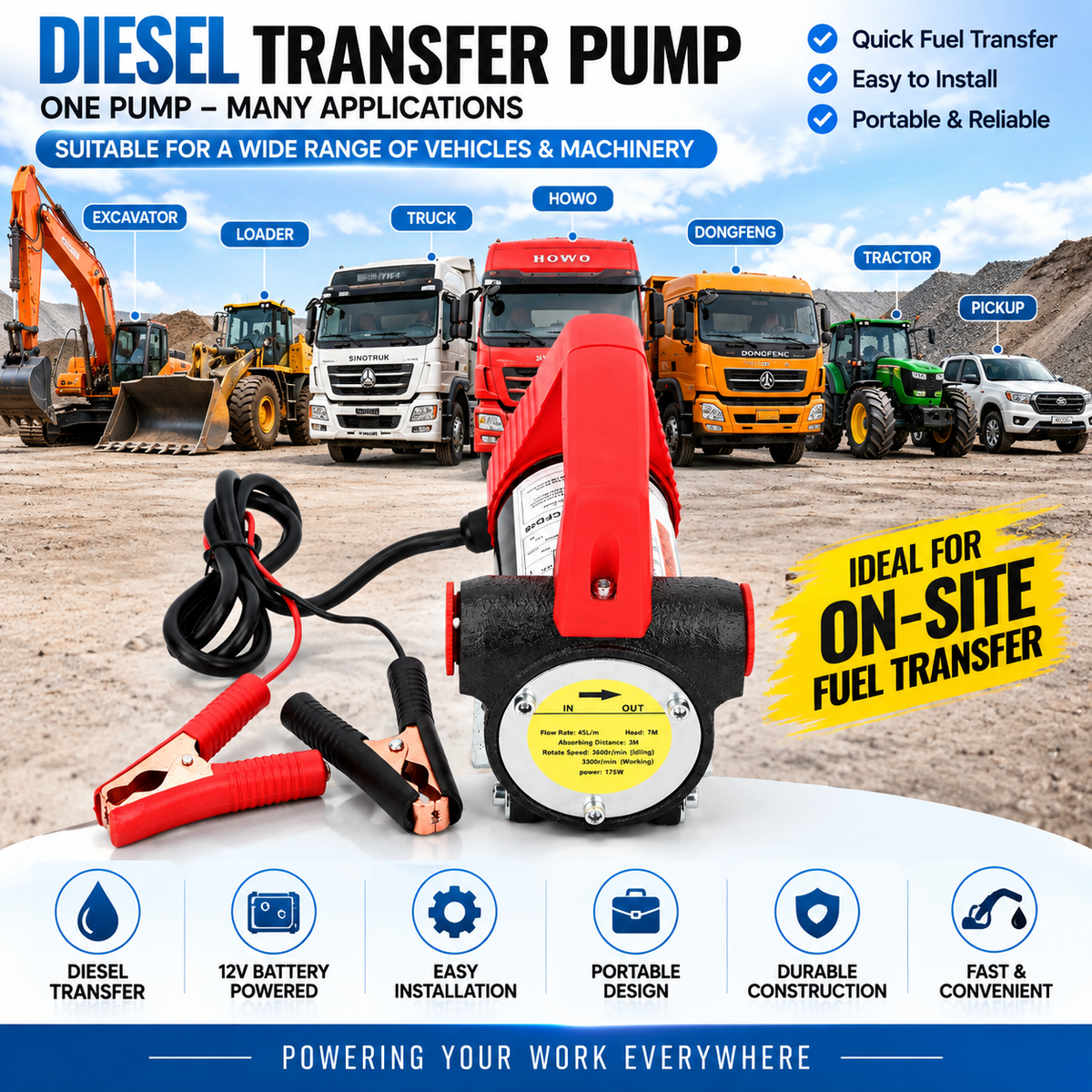 300W High Flow Electric Diesel Pump (12V/24V Portable 70LPM Transfer Power)