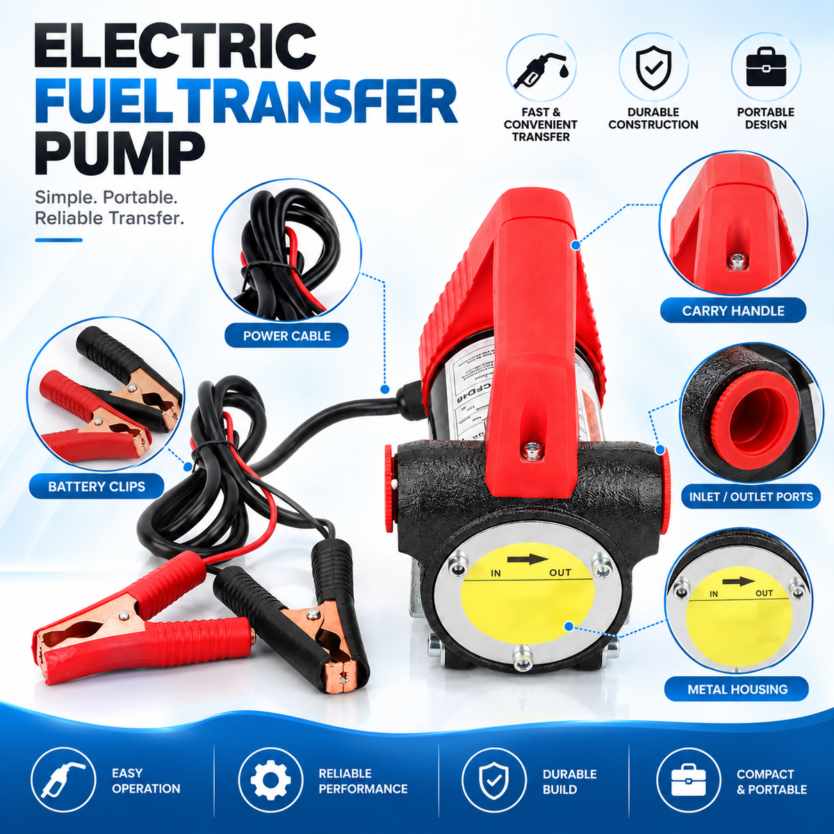 300W High Flow Electric Diesel Pump (12V/24V Portable 70LPM Transfer Power)