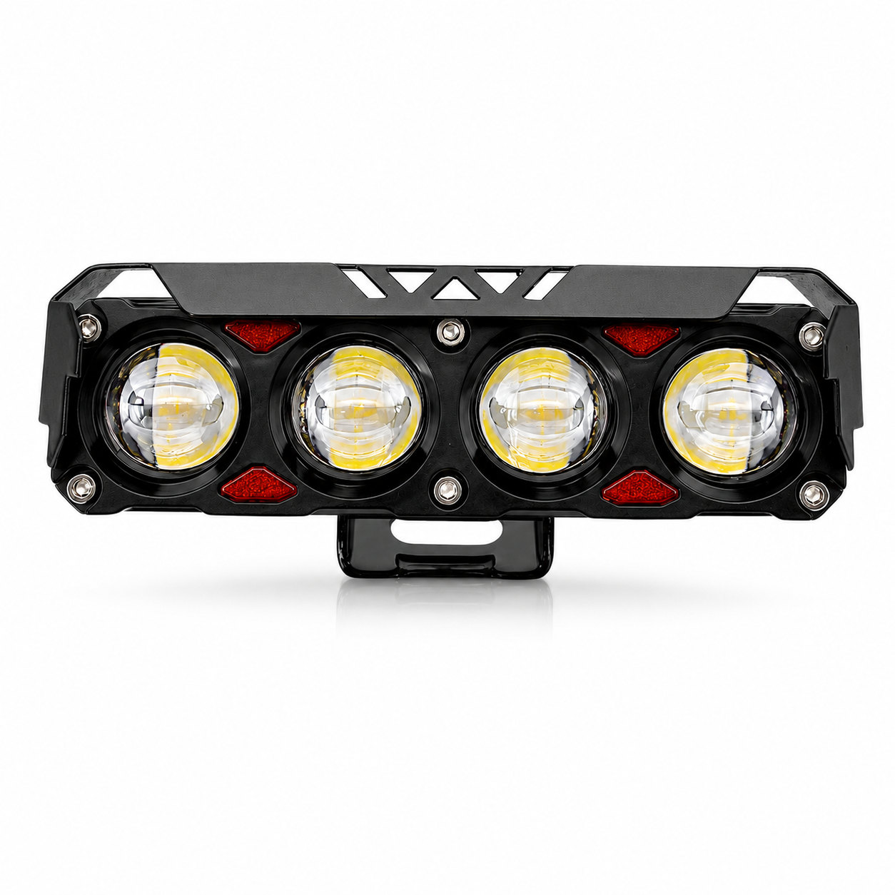 ASAD SPARES 4-bead LED hooded spotlight with Devil Eyes yellow and white dual light ring for motorcycles front product view