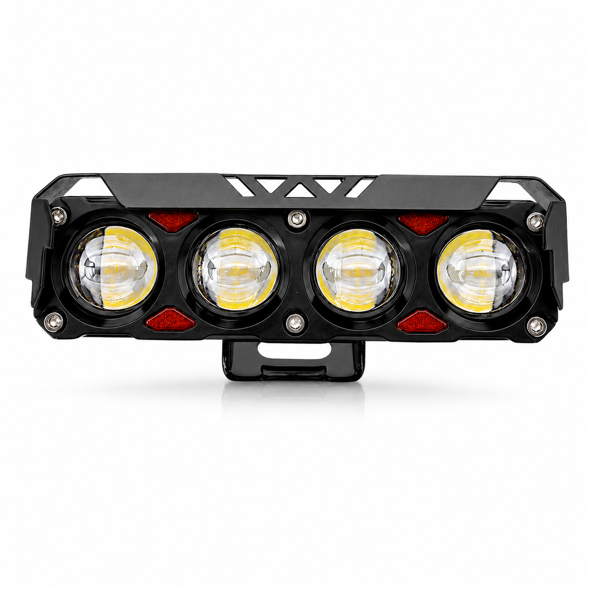 ASAD SPARES 4-bead LED hooded spotlight with Devil Eyes yellow and white dual light ring for motorcycles front product view