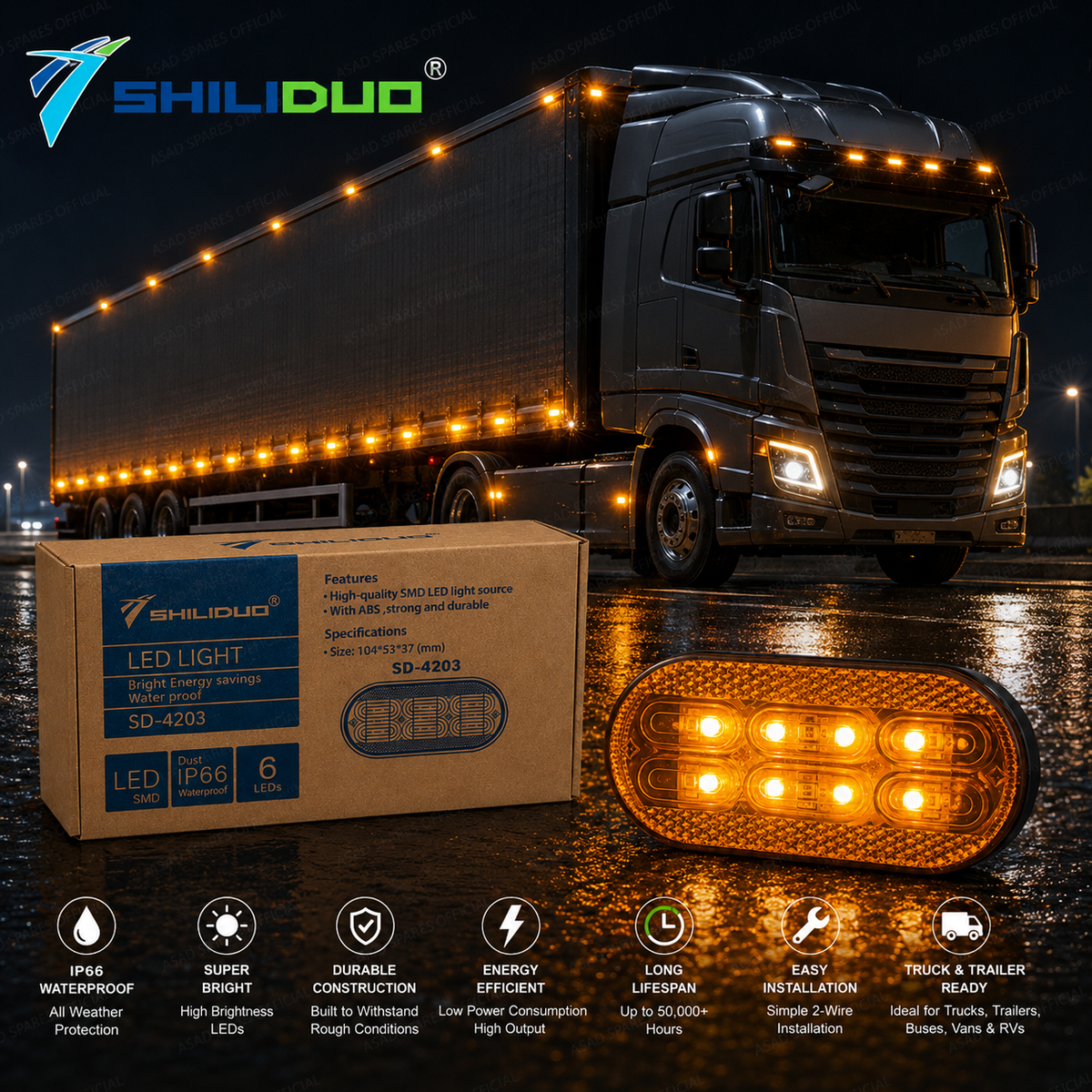 6 LED Side Marker Light (12–36V, IP66)