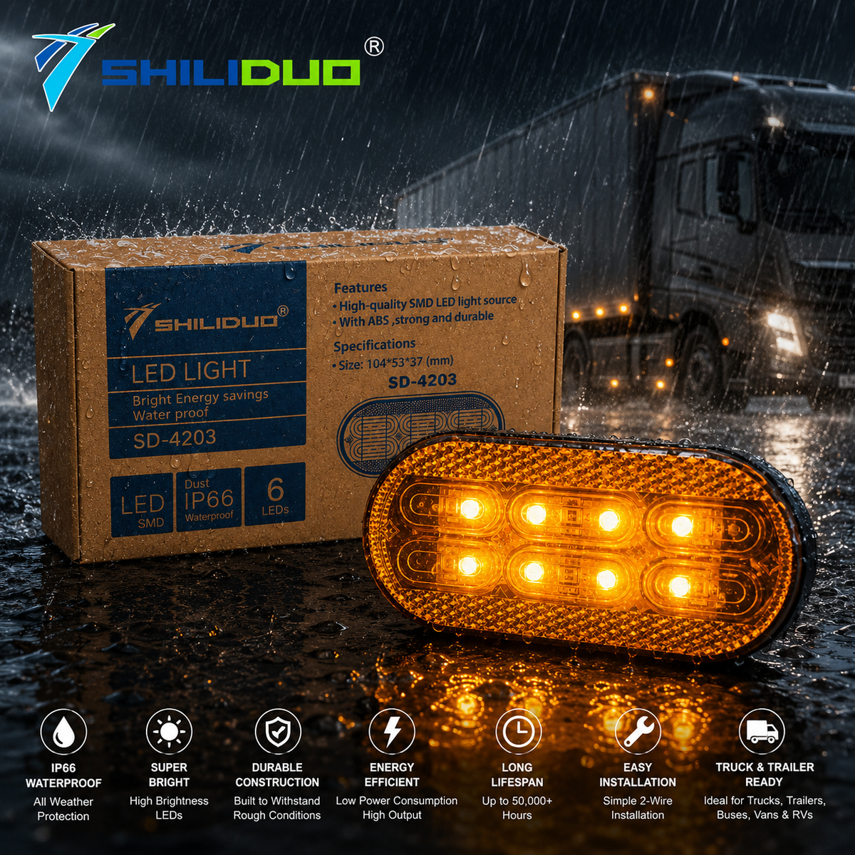 6 LED Side Marker Light (12–36V, IP66)