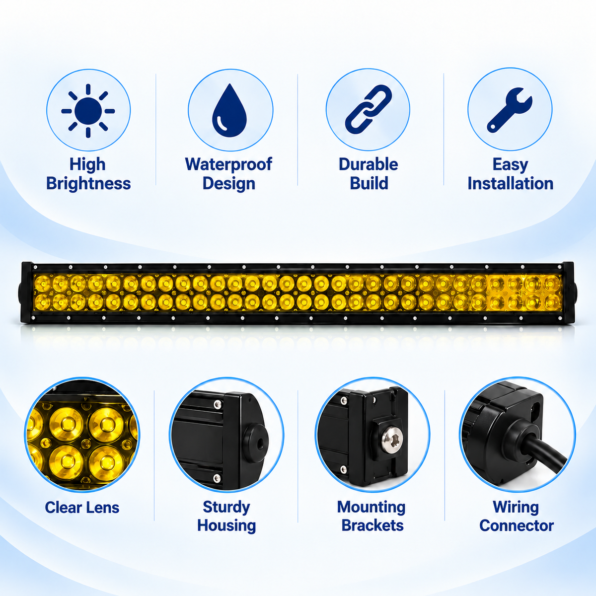 60-Inch Full Yellow LED Light Bar for Trucks & Heavy-Duty Vehicles