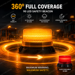 90 LED Amber Safety Beacon (Magnetic Mount, 12V/24V Work Light for Trucks & Forklifts)