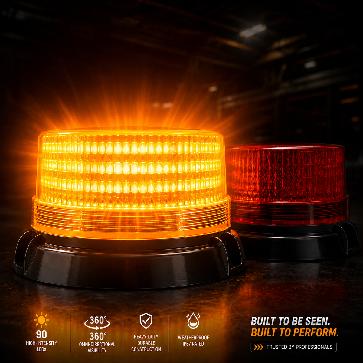 90 LED Amber Safety Beacon (Magnetic Mount, 12V/24V Work Light for Trucks & Forklifts)