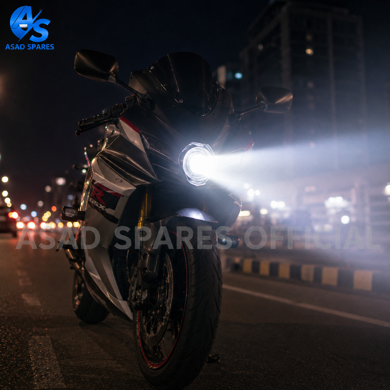Dual color fish eye LED headlight installed on CT100 motorcycle for stylish appearance and brighter night riding