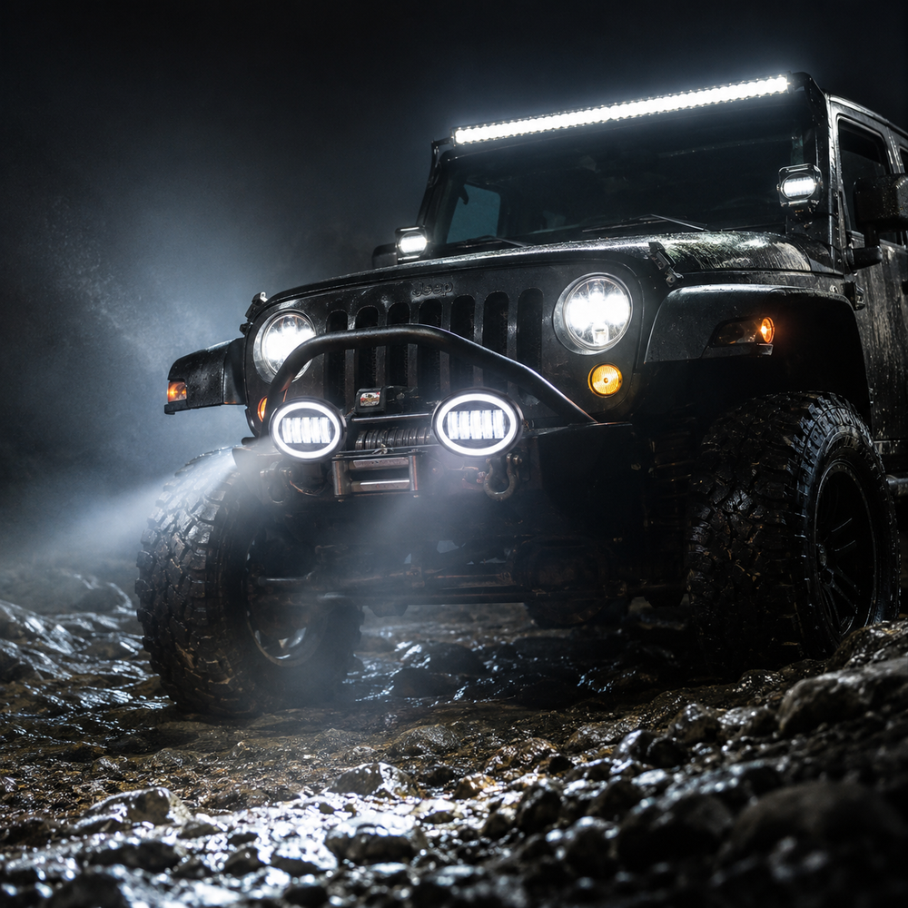 40W LED headlight installed on modified car providing brighter lighting and premium front-end appearance