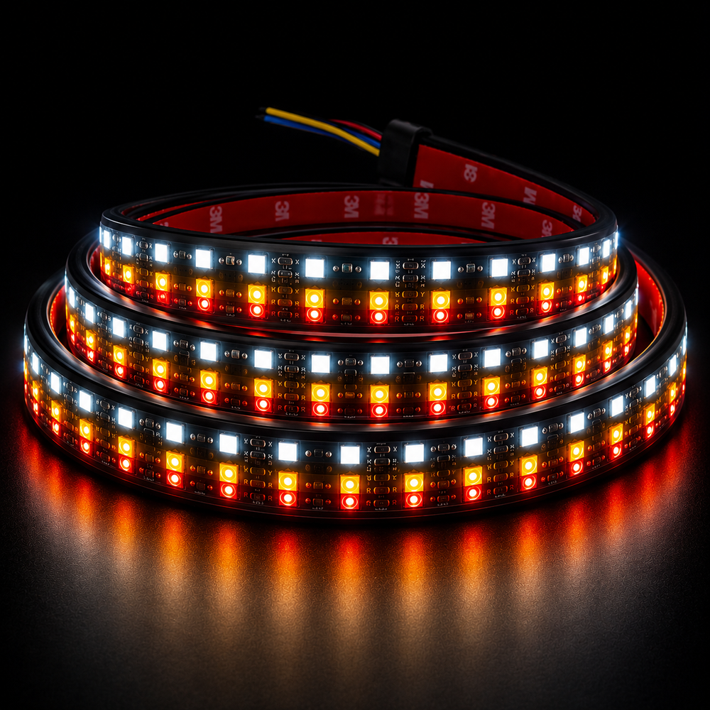 Dynamic LED tail light bar displaying flowing sequential turn signals for stylish and safer vehicle signaling