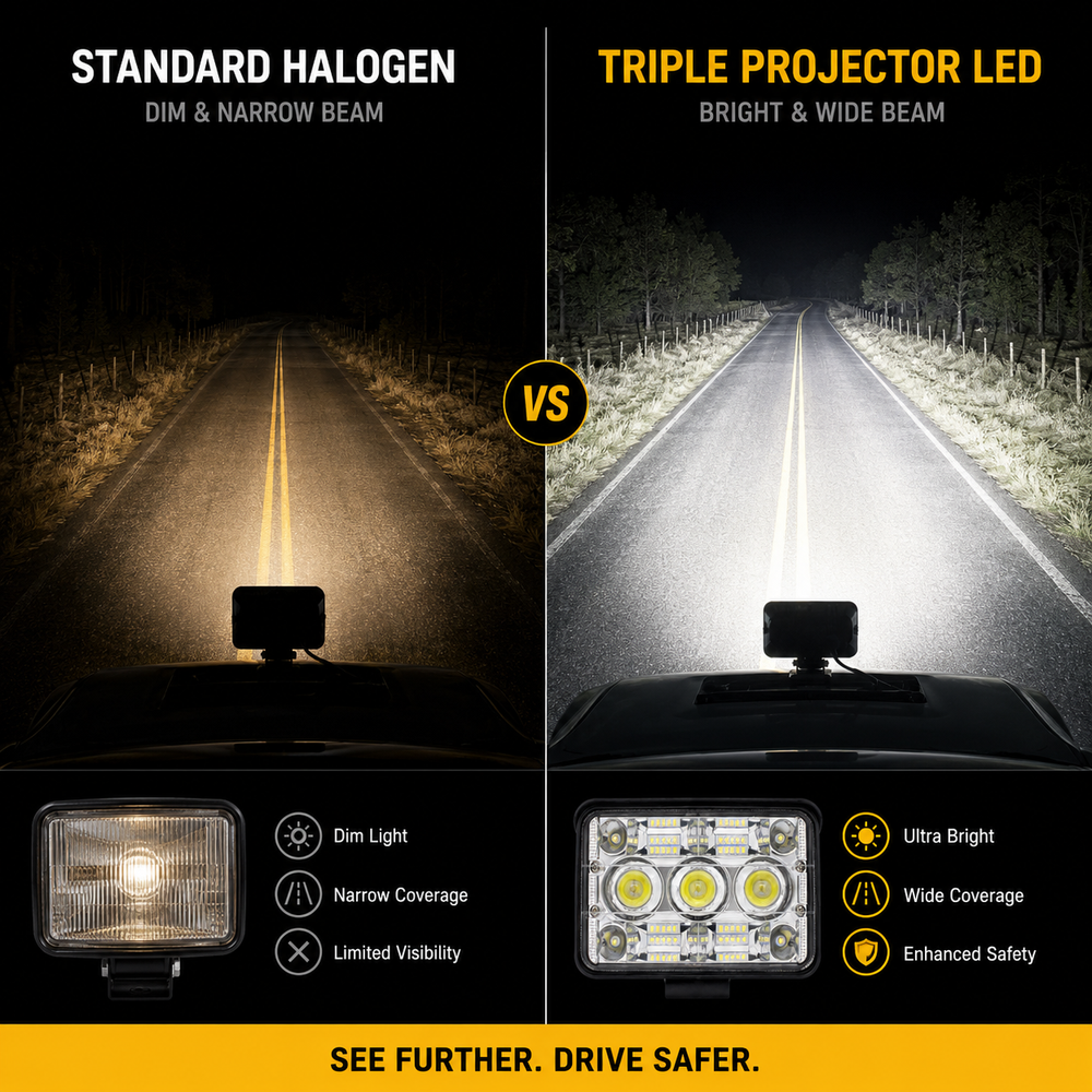 14 LED work light installed on tractor construction equipment and commercial vehicles for reliable worksite lighting