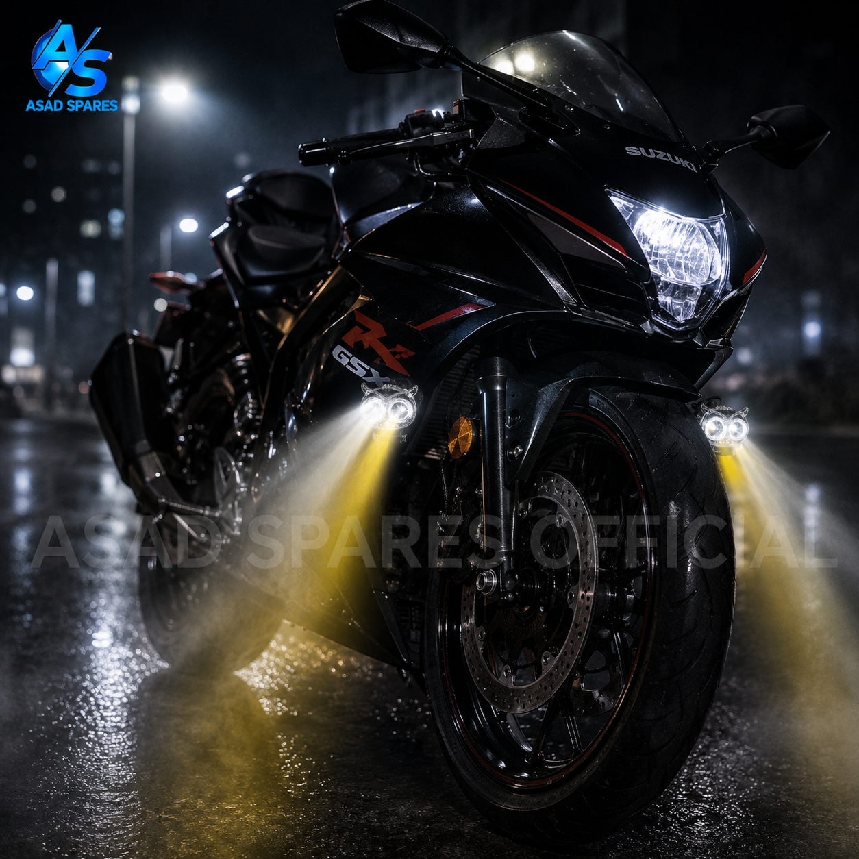 Dual color Owl Mini LED fog lights mounted on motorcycle crash bars for safer touring and adventure riding