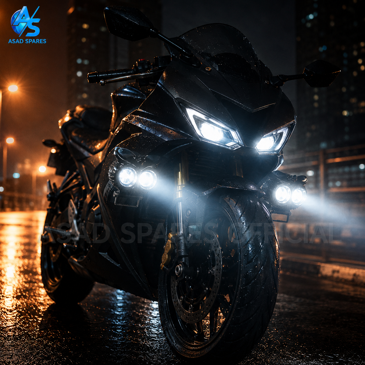 Owl Explorer 2X high brightness LED spotlight mounted on motorcycle crash bar for touring and adventure riding