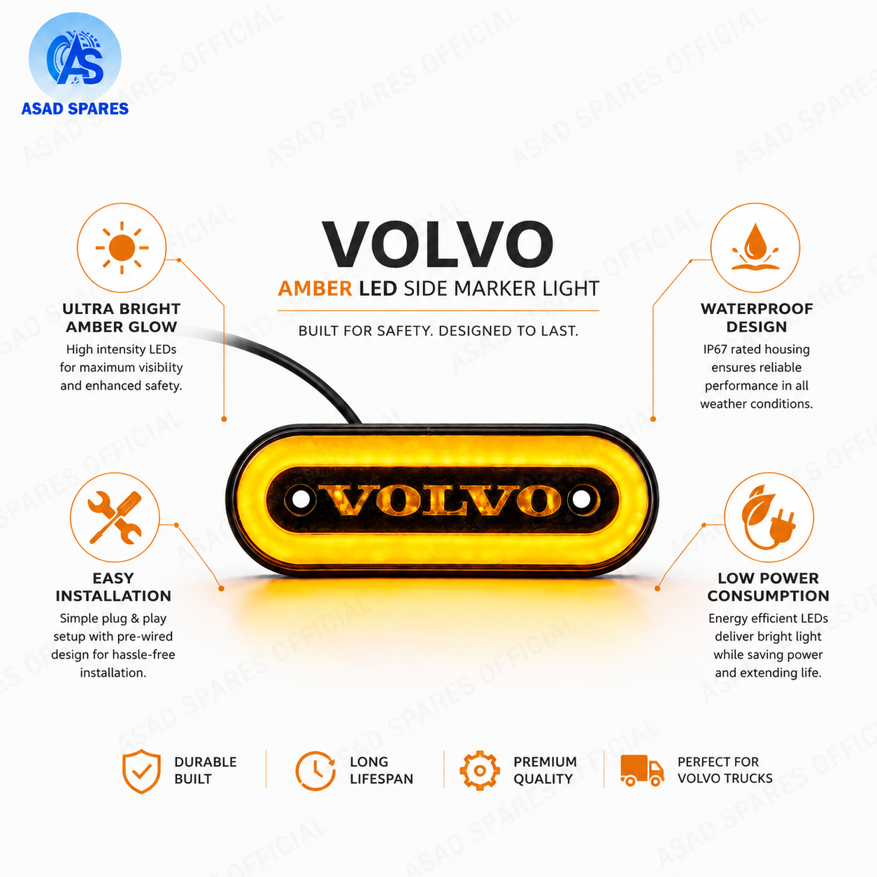 Waterproof LED running board lights glowing brightly at night for increased road safety and side marker visibility