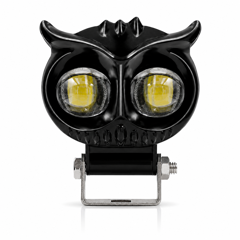 ASAD SPARES Owl Explorer 2X dual beam LED spotlight with yellow and white light for motorcycles 12V to 85V front view
