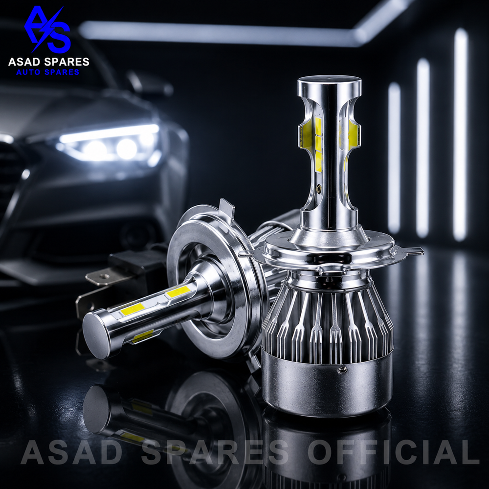ASAD SPARES H4 C6 LED headlight bulb package with installation components and ready-to-use automotive lighting kit