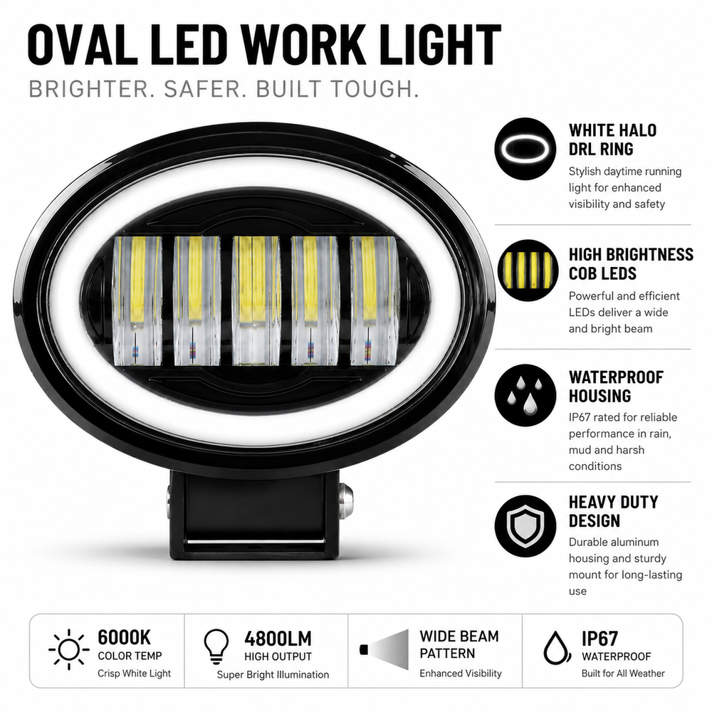 ASAD SPARES 40W oval five-eye LED headlight kit with mounting brackets wiring harness and installation accessories
