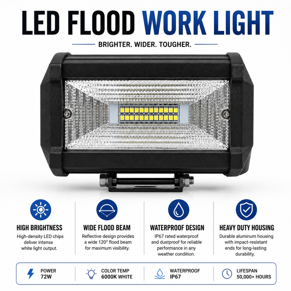 ASAD SPARES LED work lamp pair package with mounting brackets wiring and installation accessories for vehicles