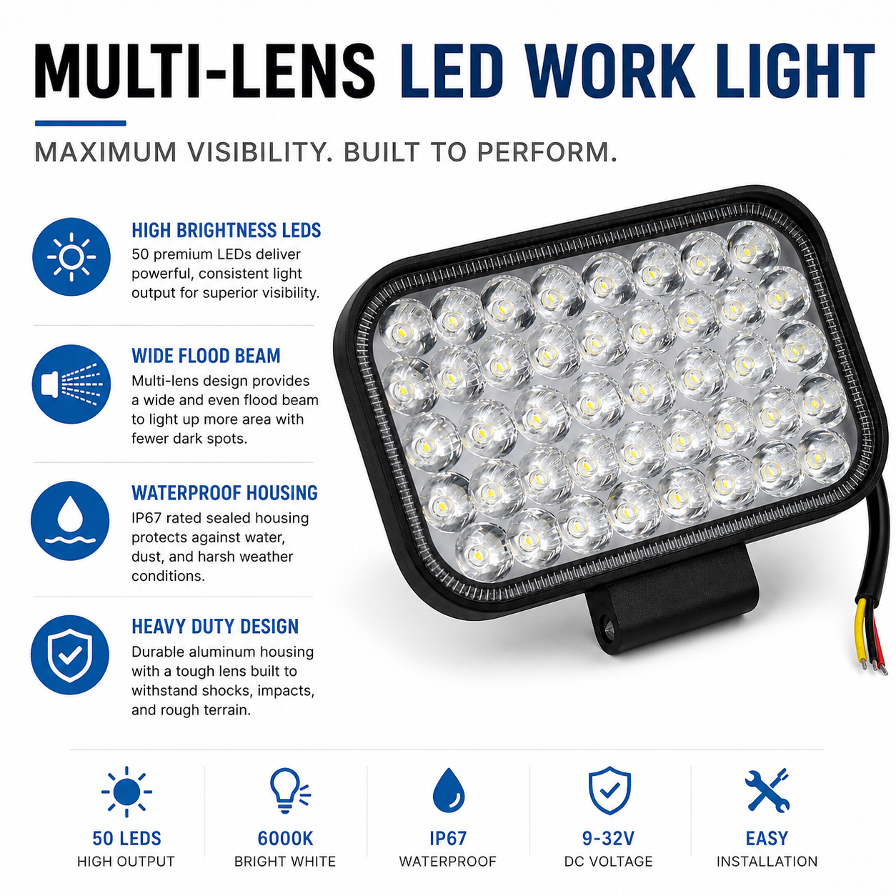 ASAD SPARES 6 inch 43 LED work light kit with mounting brackets wiring hardware and installation accessories