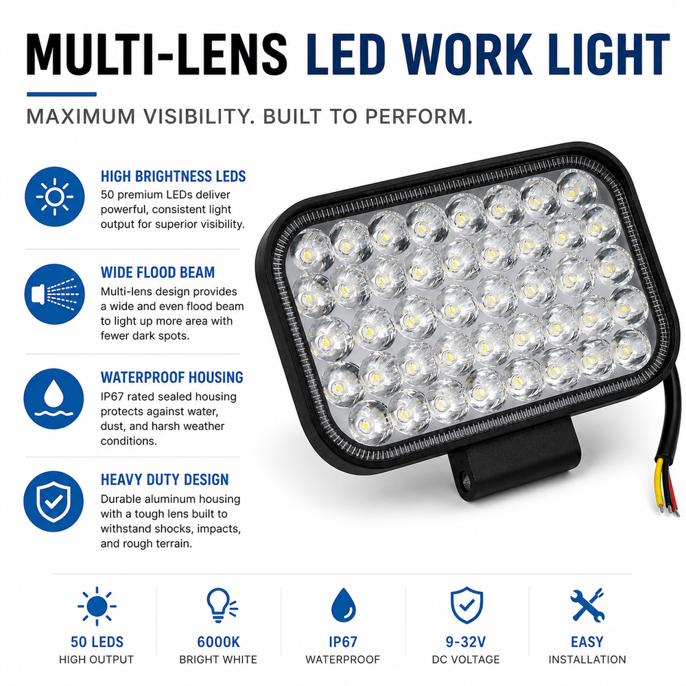 ASAD SPARES 6 inch 43 LED work light kit with mounting brackets wiring hardware and installation accessories