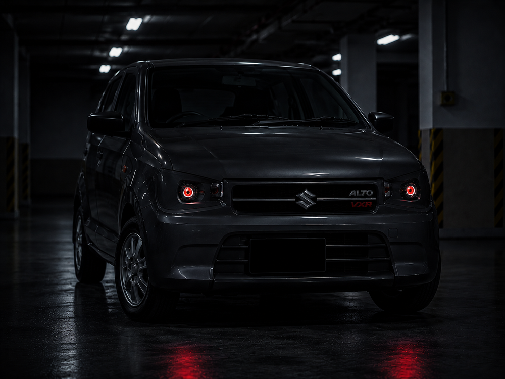 Close-up of 3 inch LED driving light featuring Devil Eyes projector lens and dynamic multi-mode lighting technology