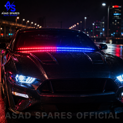 Dynamic red and blue LED interior strip light creating premium dashboard and cabin ambient lighting effects