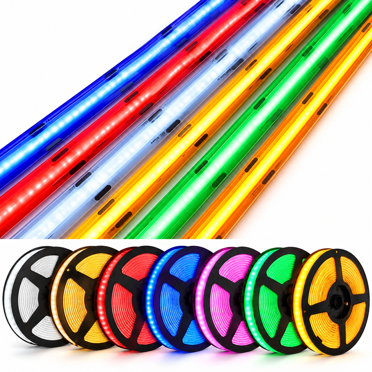 COB LED Strip Roll 5M & 10M – Red, Green, Blue, Yellow, Pink & Purple